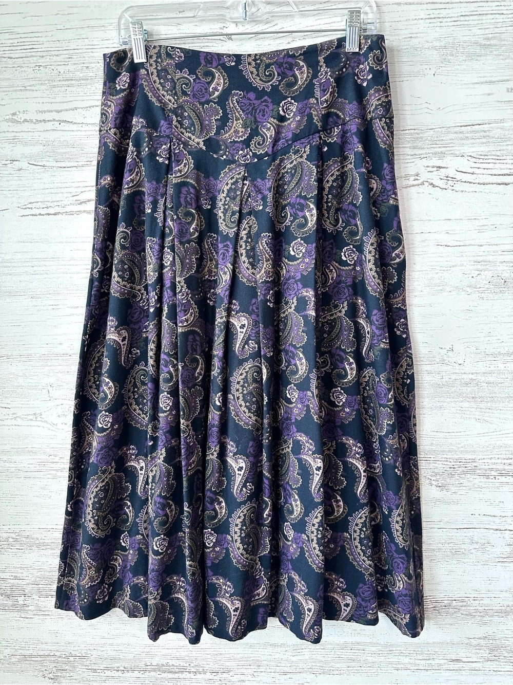 VINTAGE 80s LAURA ASHLEY Paisley Rose Print Pleated Skirt Wool Blend Equestrian